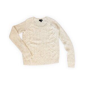 a.n.a Cable Knit Crew Neck Pullover Sweater Cream Speckled Wool Blend M